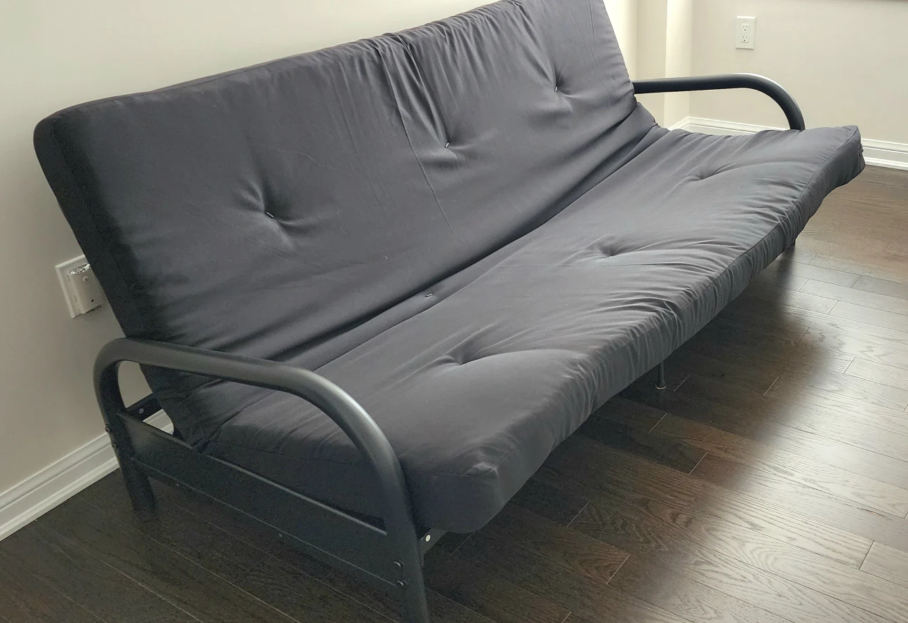 Black Metal Arm Futon Sofa/Bed with Mattress - photo 2