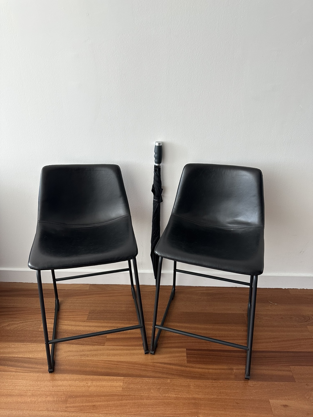Faux Leather Armless Counter Chairs, Set of 2, Black
