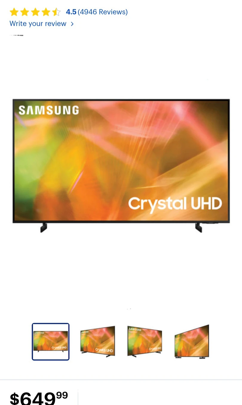 SAMSUNG 50" AU8000 (2021) 4K CRYSTAL UHD HDR SMART TV $519.99! thumbnail