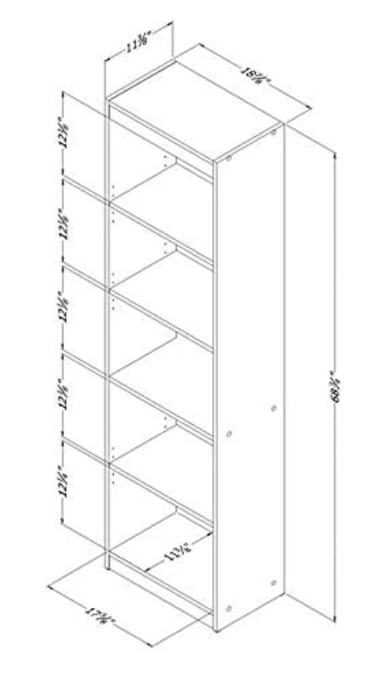 Stylish strudy space saving South Shore 5-Shelf Narrow Bookcase - photo 4