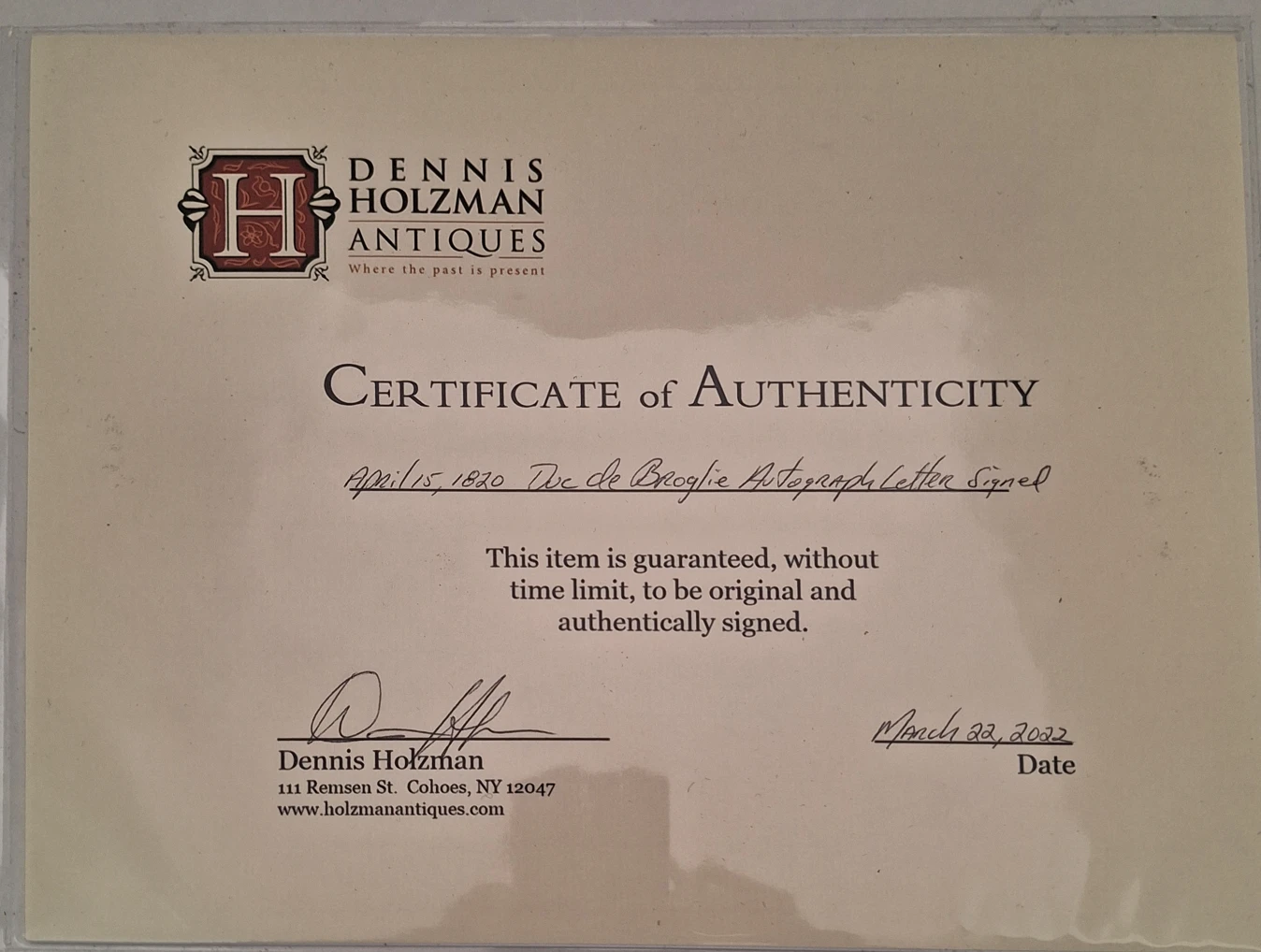 1820 Duc de Broglie autographed letter signed to Baron Monnier image indicator(2)