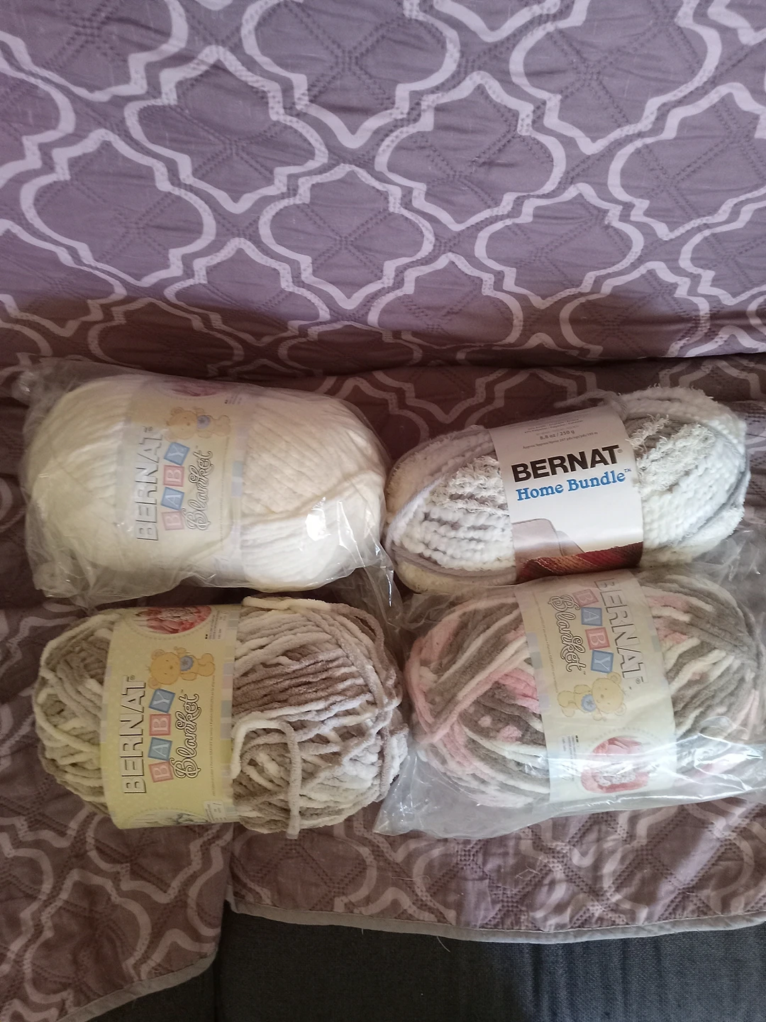 9 Assorted Bernat Knitting Wool + Needles
