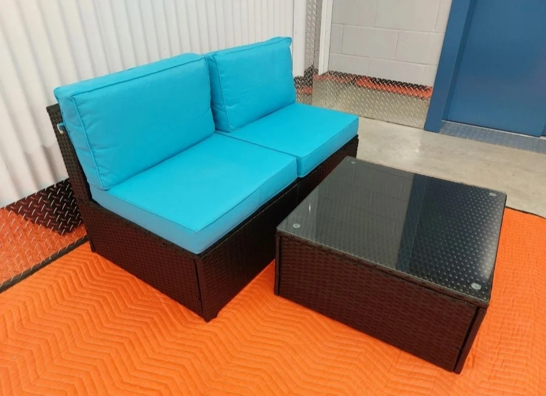 3-Piece Rattan Sectional Armless Sofa Chair  and glass table thumbnail