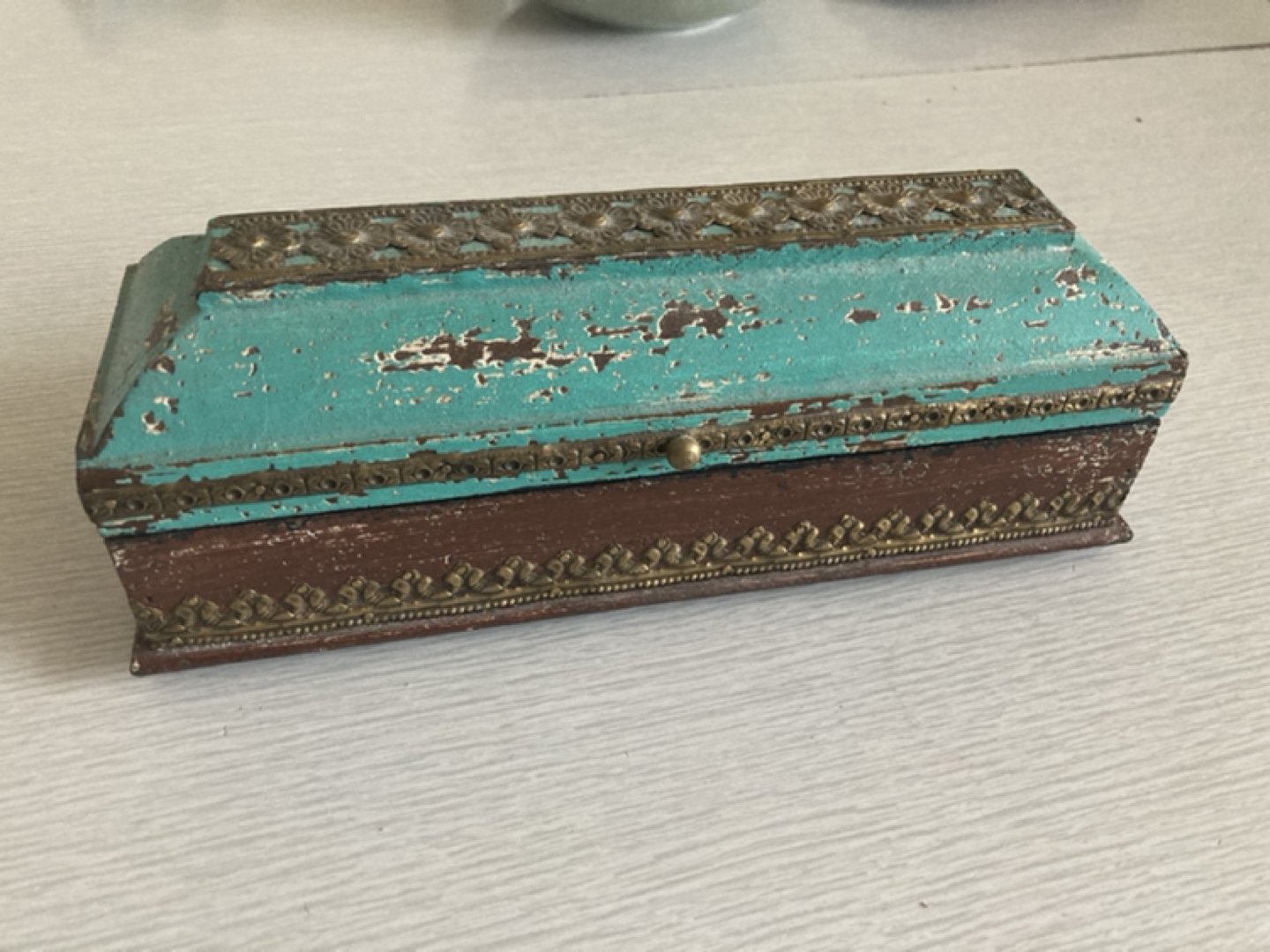 Wooden incense holder box with metal detailing thumbnail