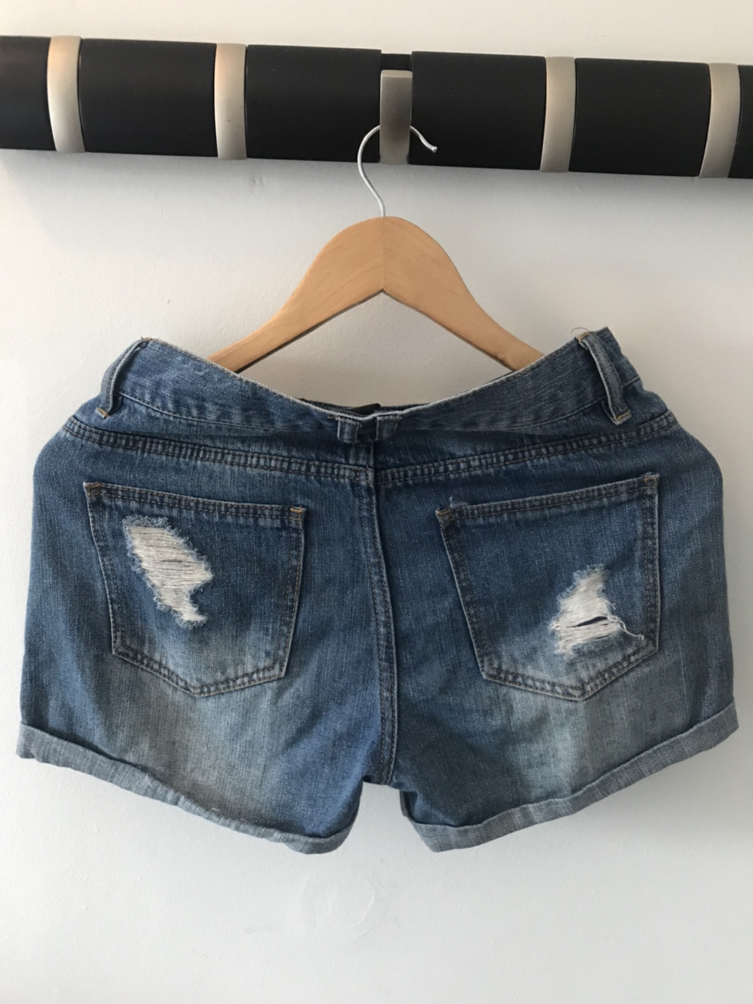 Aqua distressed jean shorts image indicator(3)
