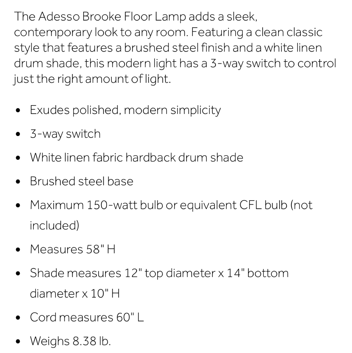 Adesso Brooke Floor Lamp in Brushed Steel - photo 5