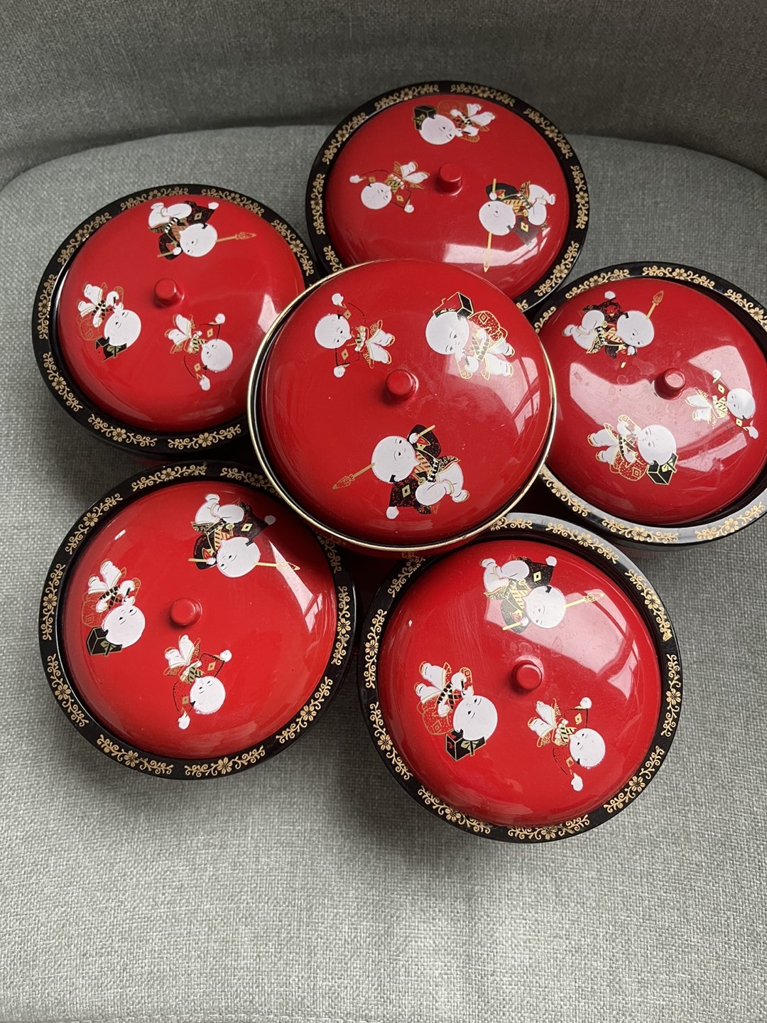 New Vintage Serving Bowls Red Lacquer 12” China thumbnail