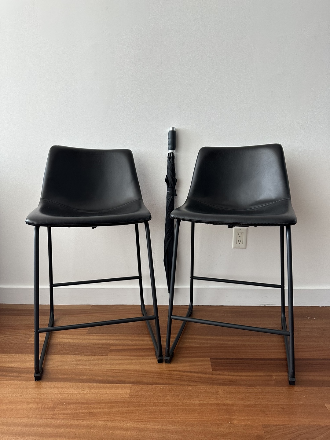 Faux Leather Armless Counter Chairs, Set of 2, Black - photo 2
