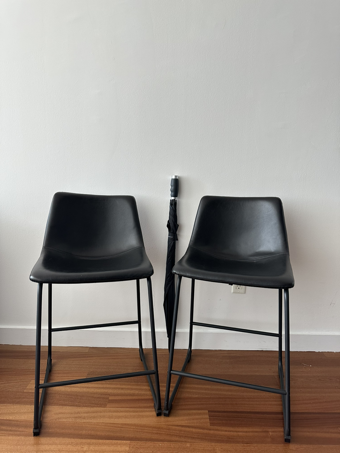 Faux Leather Armless Counter Chairs, Set of 2, Black - photo 3