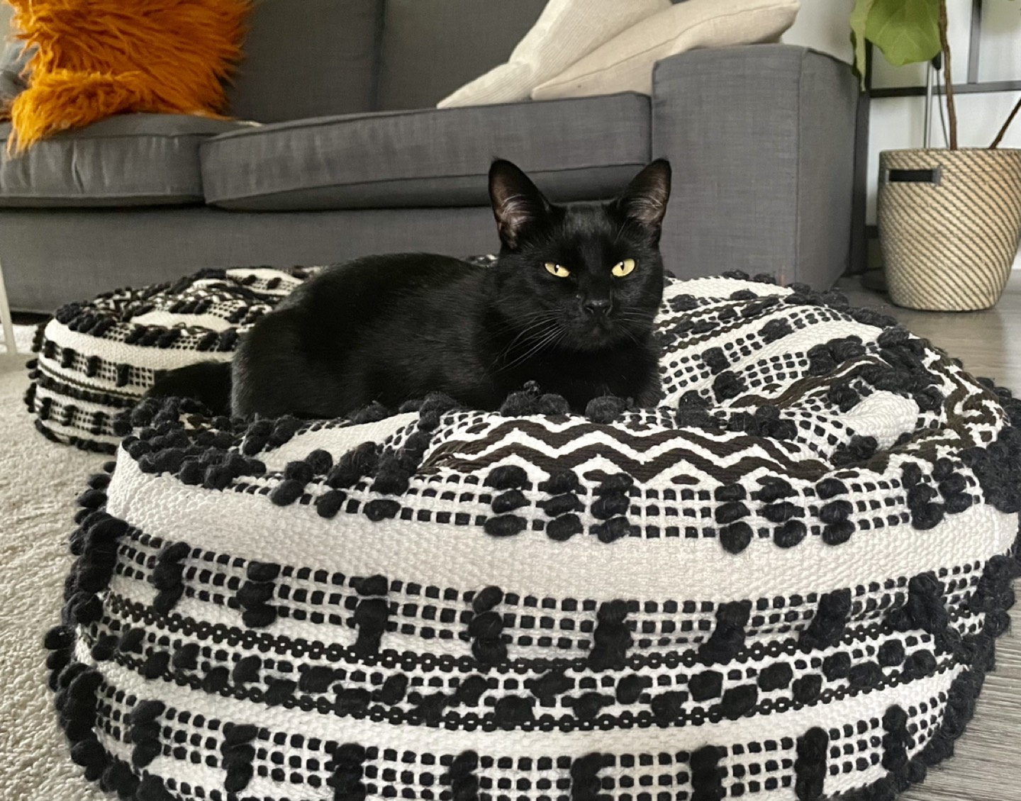 Black and white woven poufs(2)
