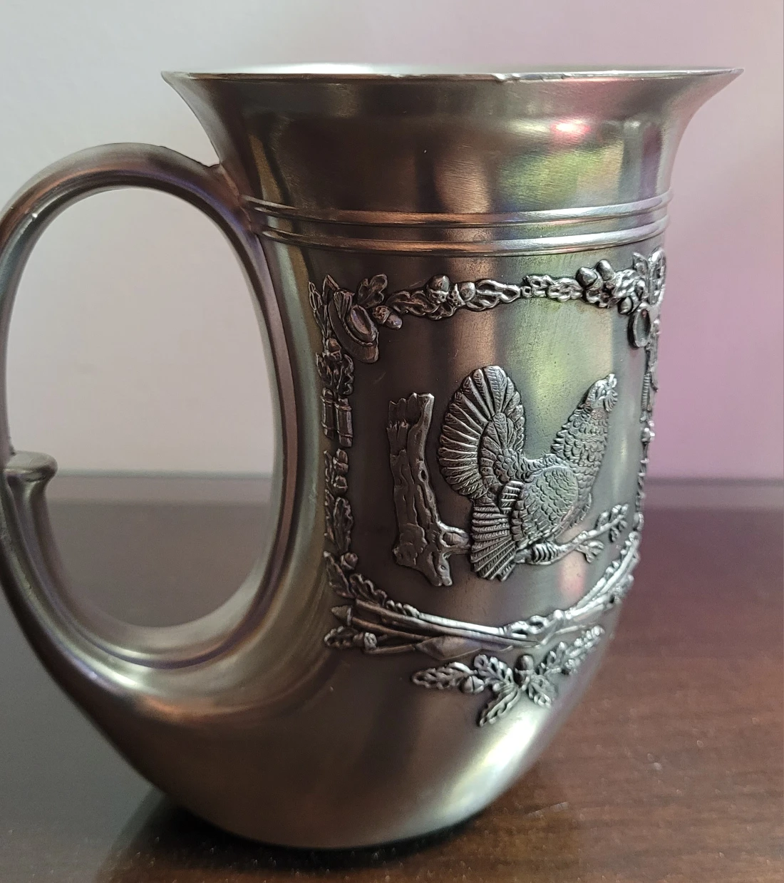 German vintage pewter drinking horn