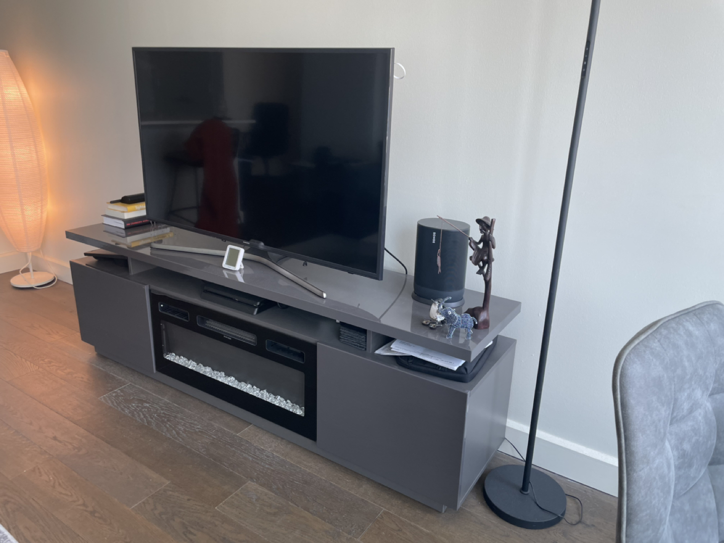 Gray TV stand with Fire Place - photo 2
