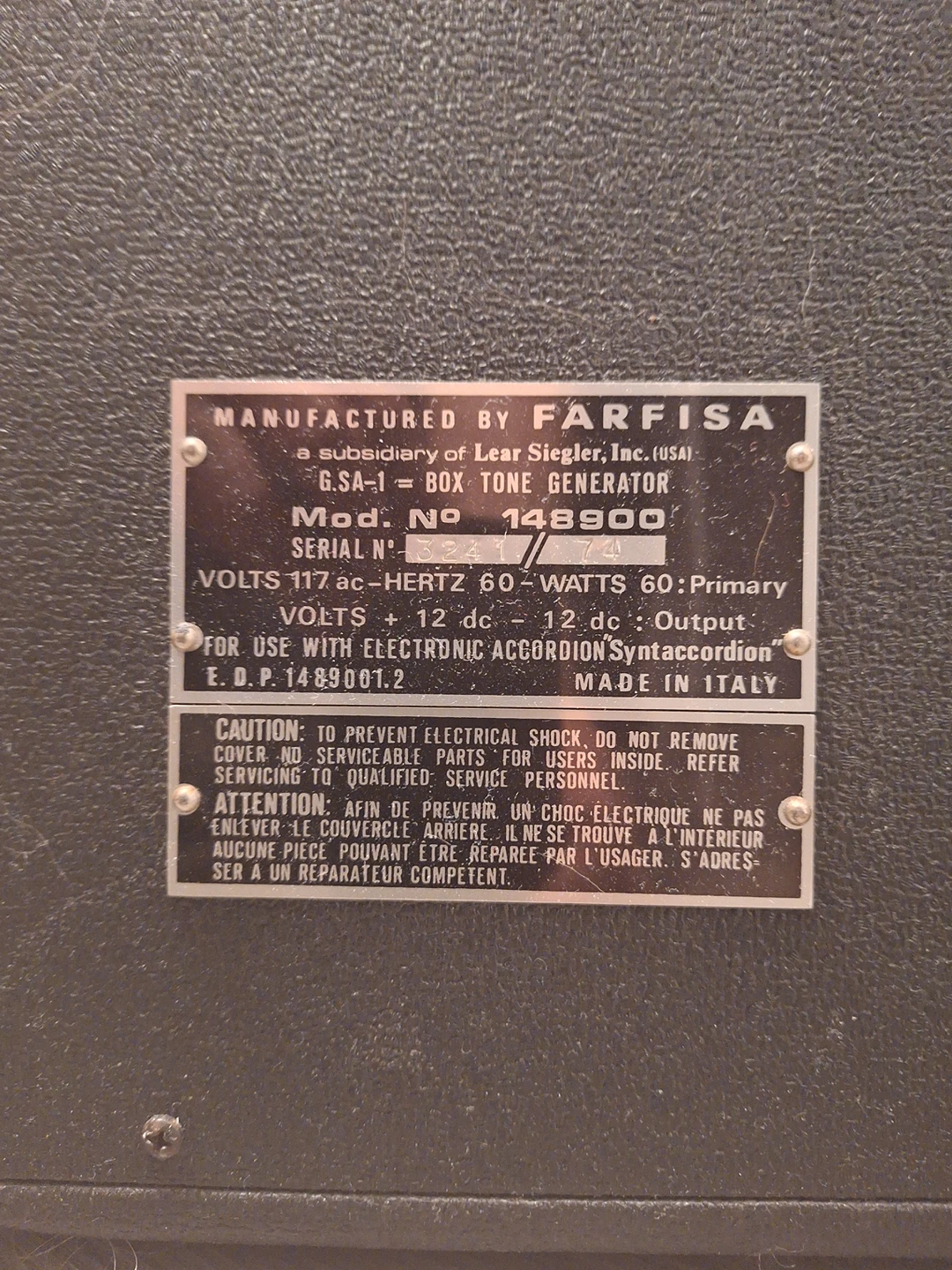 Vintage Farfisa Tone Box Generator Amp Amplifier Syntaccordion image indicator(3)