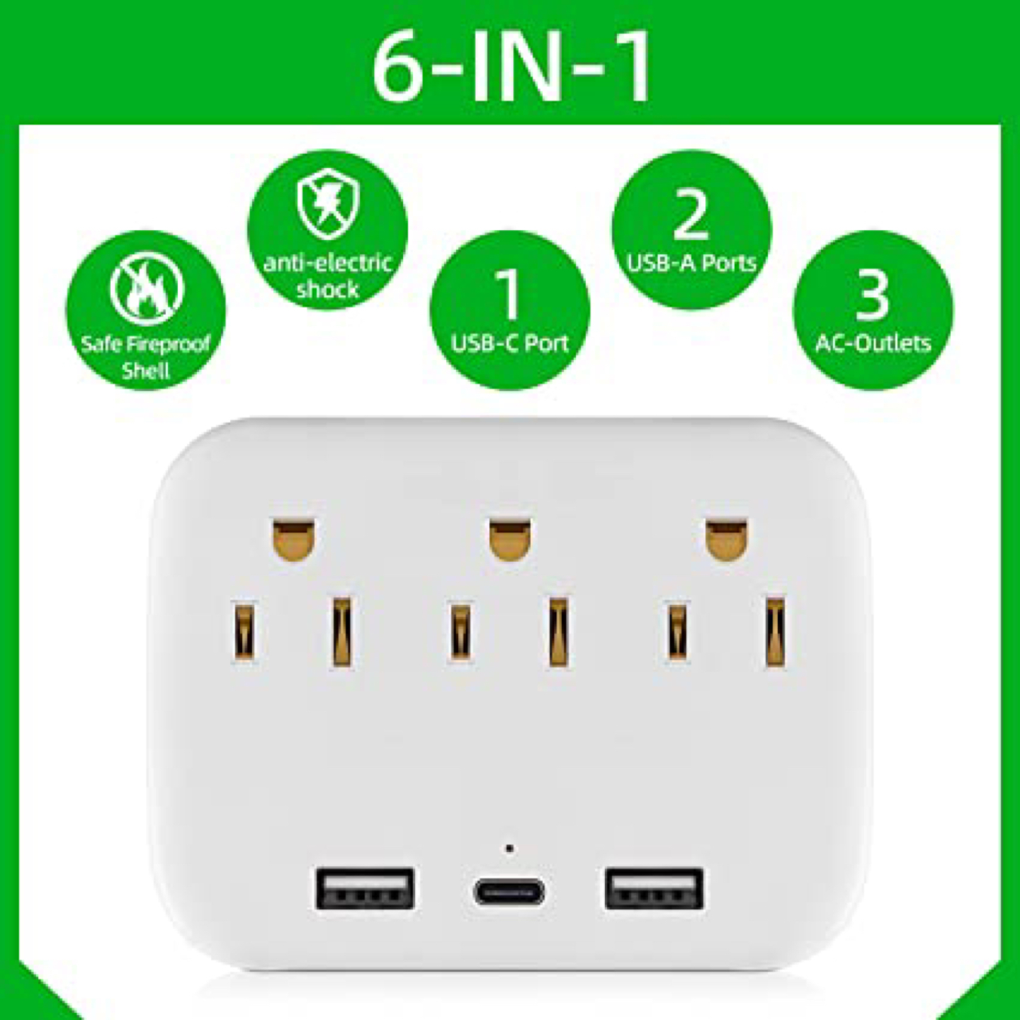 Multi Plug Outlet, 3 Outlet Extender with 3 USB Ports ( 1 USB C) image indicator(3)