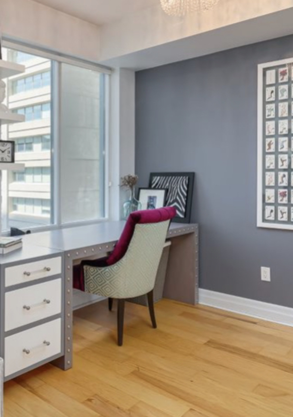 Grey Desk with Grommets and Drawers