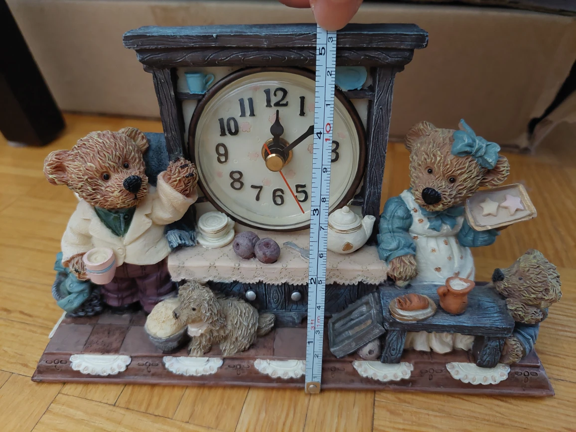 Rare Vintage 90s Cherison Teddy Bear Family Resin Quartz Clock - photo 2
