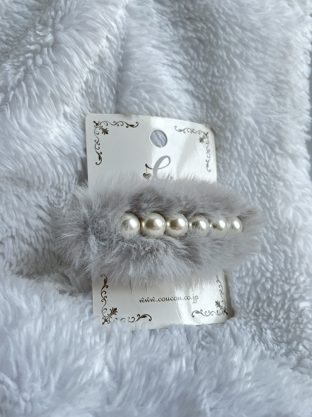 Faux Pearl Fluffy Grey Hair Clip thumbnail