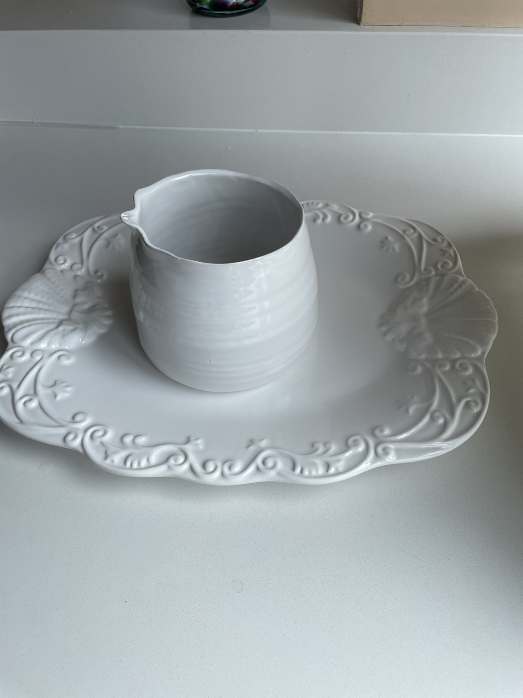 Brand New White Ceramic Platter and Cream Holder - photo 2