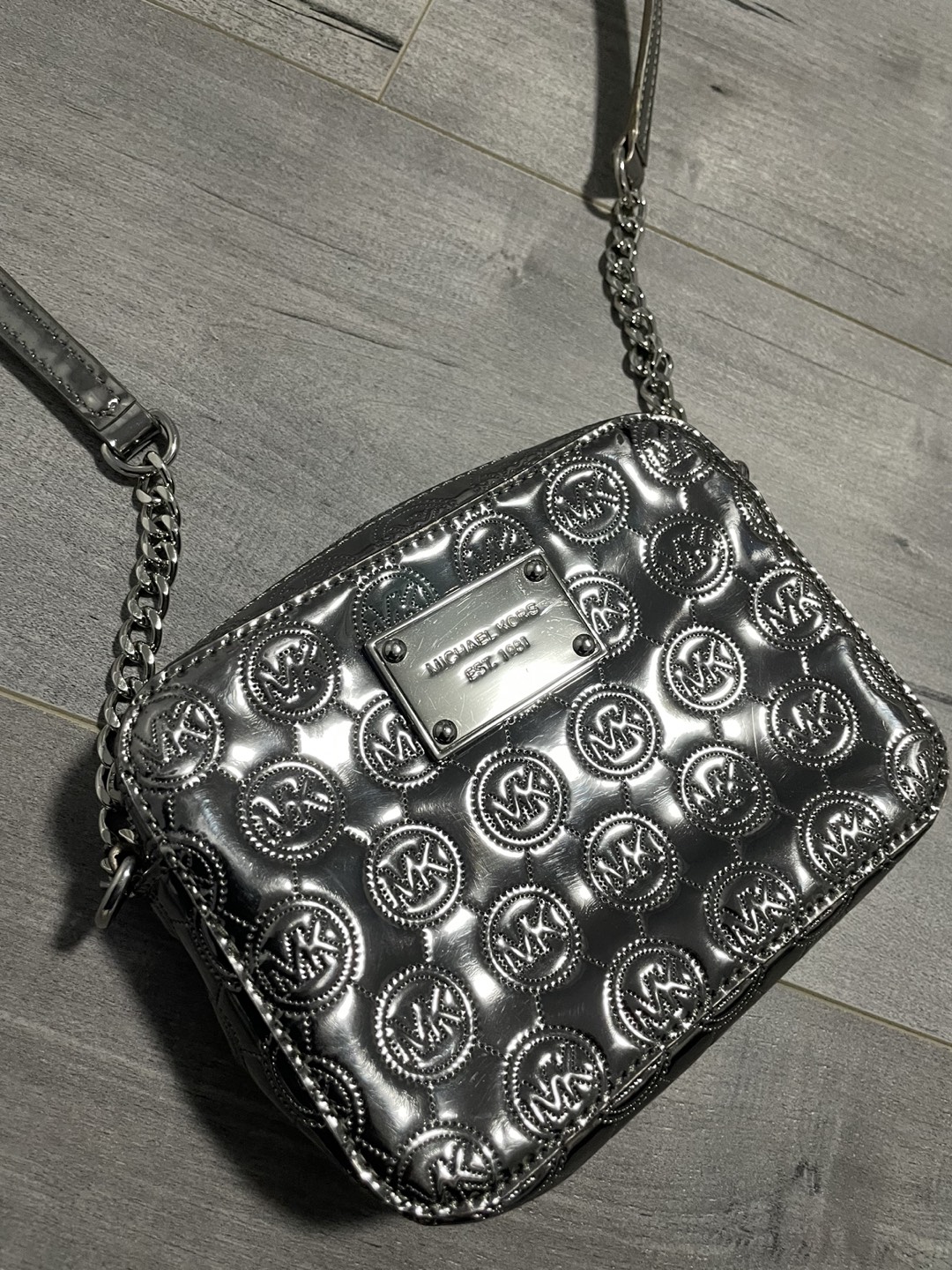 Michael Kors silver crossbody bag