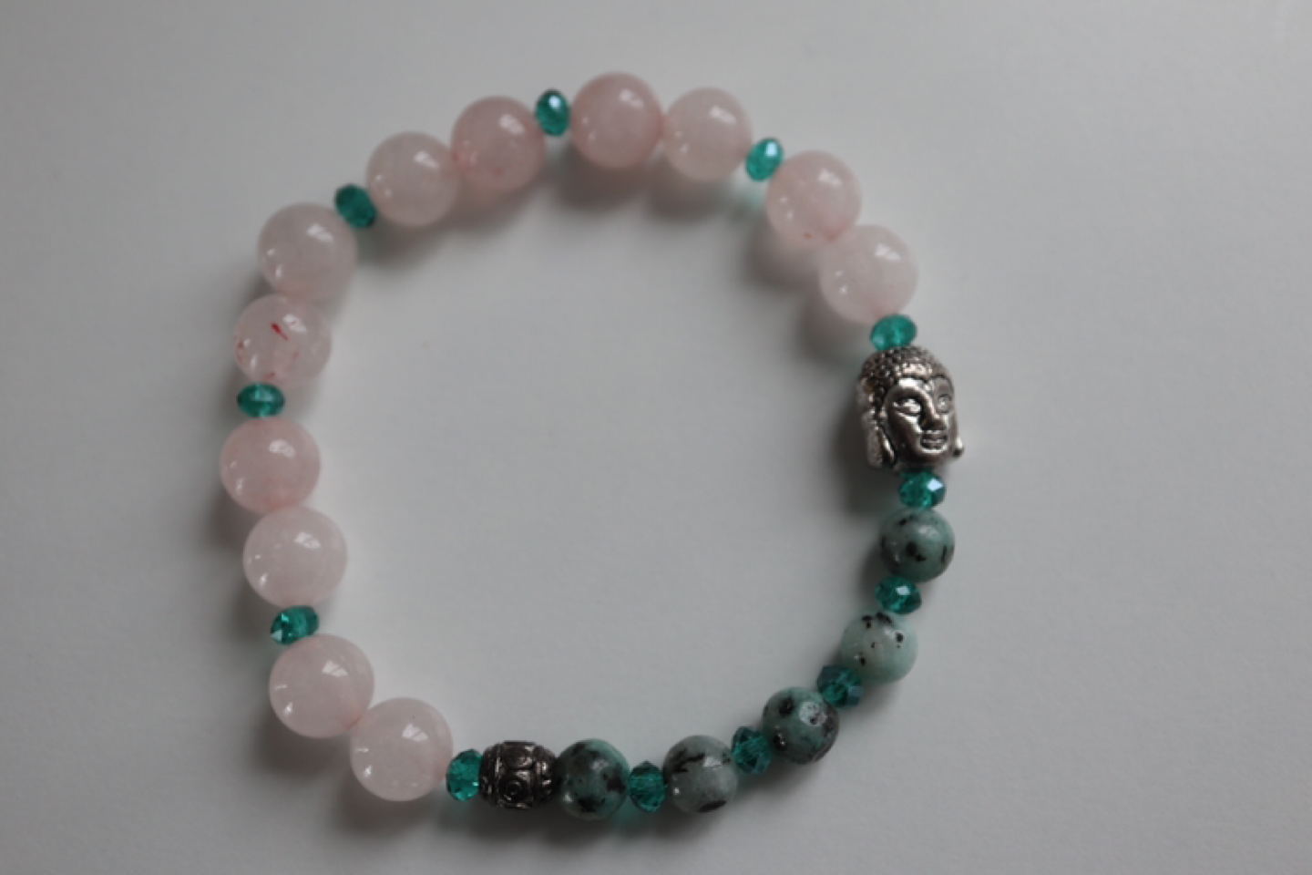 Handmade Rose Quartz bracelet with Buddha face