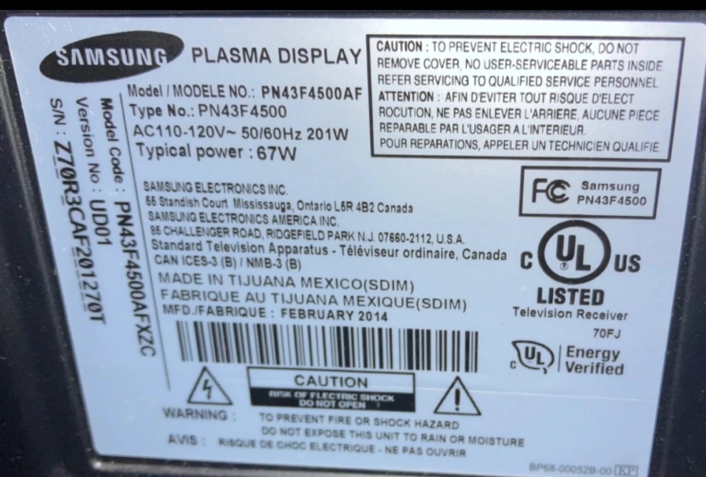 43'' Samsung Plasma TV image indicator(5)