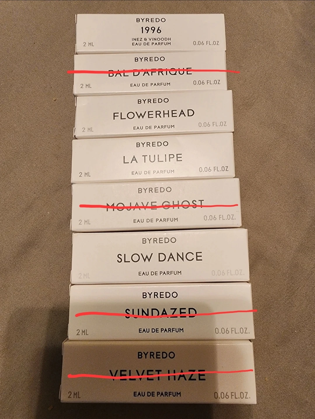 By Redo perfume samples- see photo thumbnail