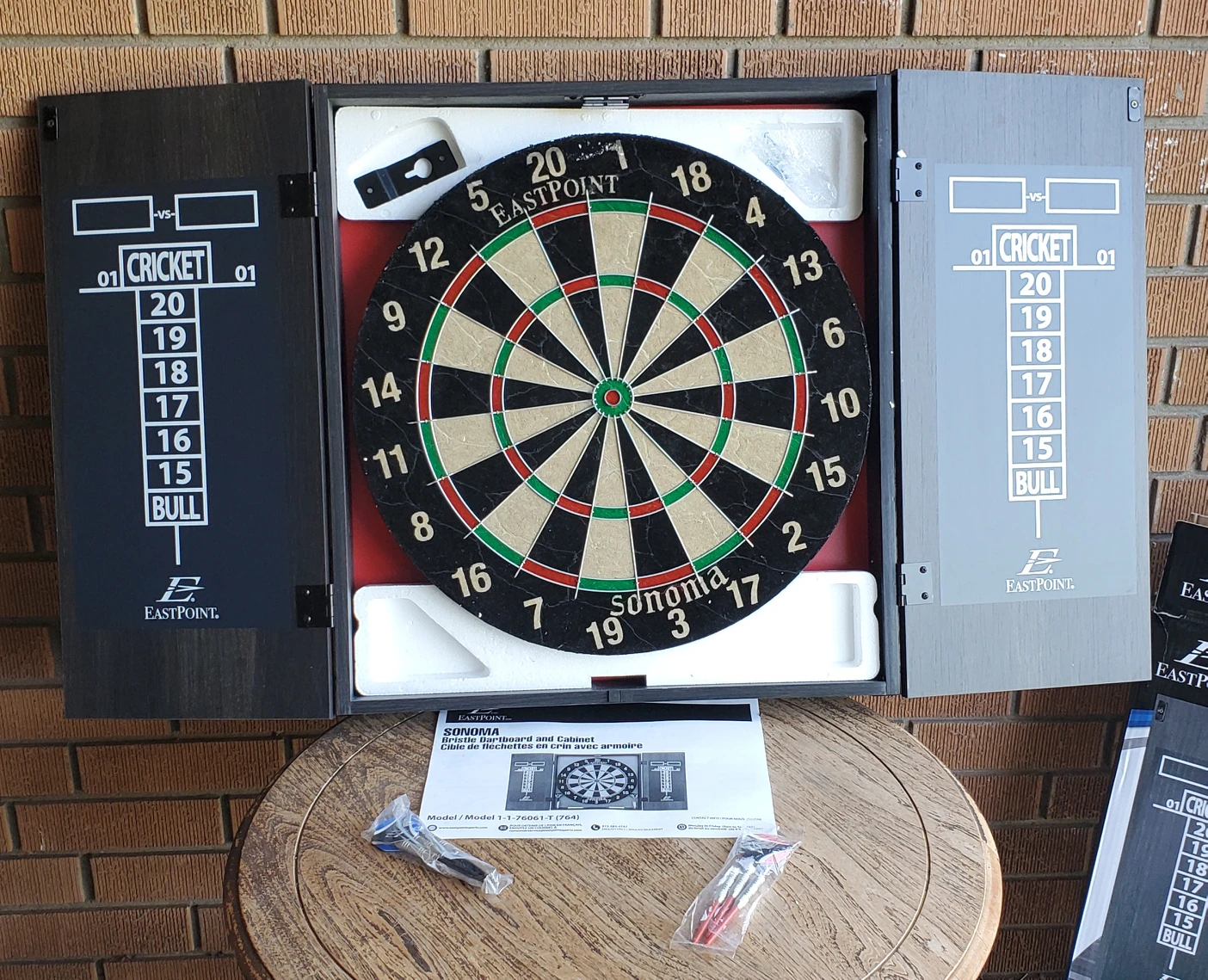 EastPoint Sonoma Sisal Bristle Dartboard & Cabinet Set w/ 6 Dart