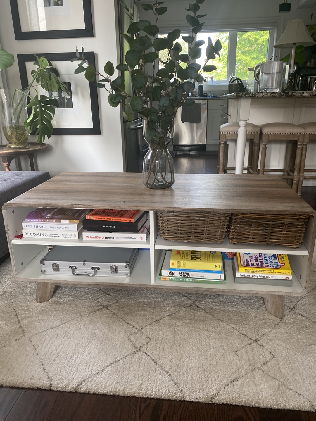 Large coffee table with storage in white oak - photo 3