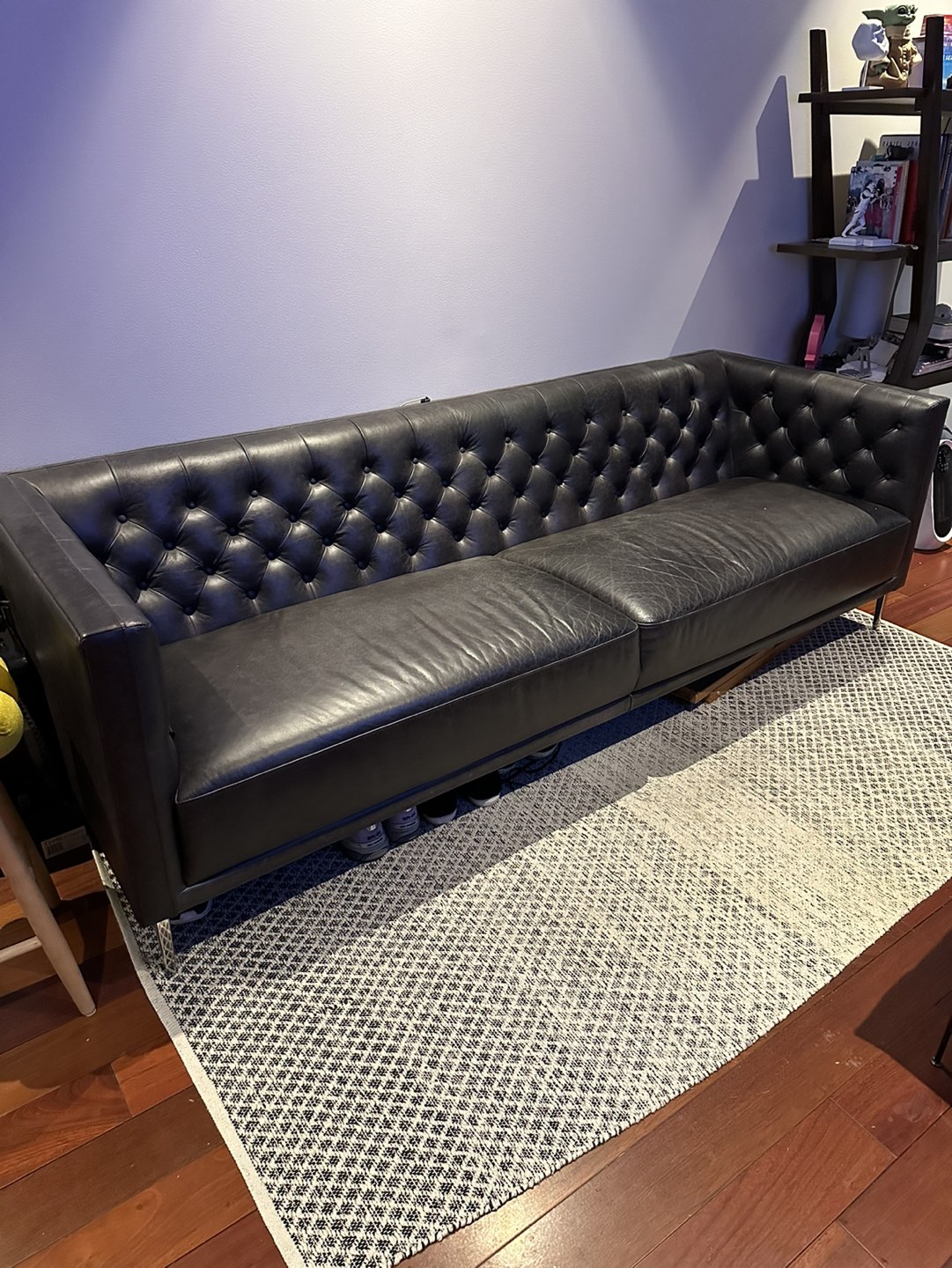 Tufted Dark Leather CB2 Sofa 92” - photo 2