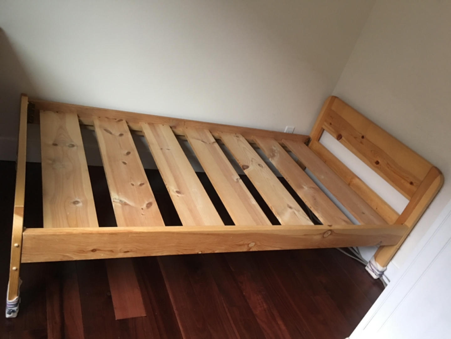 Pine wood bed frame and mattress(twin sized) - photo 2