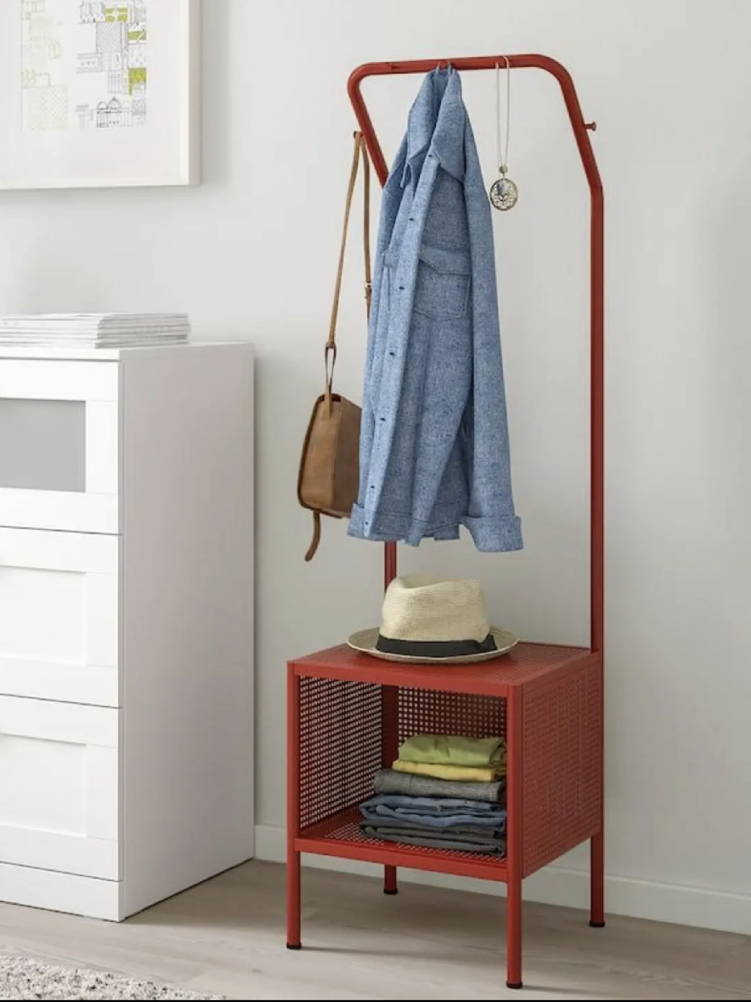 IKEA NIKKEBY Multi-Functional Red Steel Clothes Rack