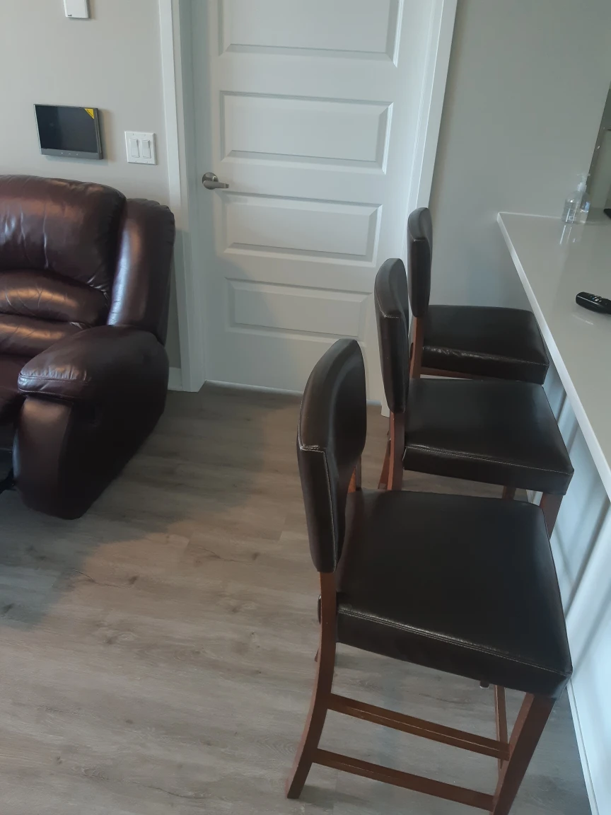 3 brown leather wooden bar stools $40 each - photo 2