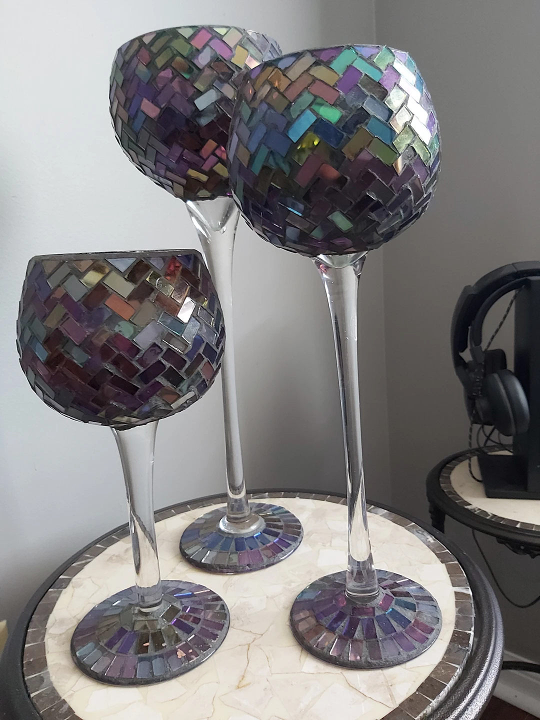 3 Glass candlestick holders