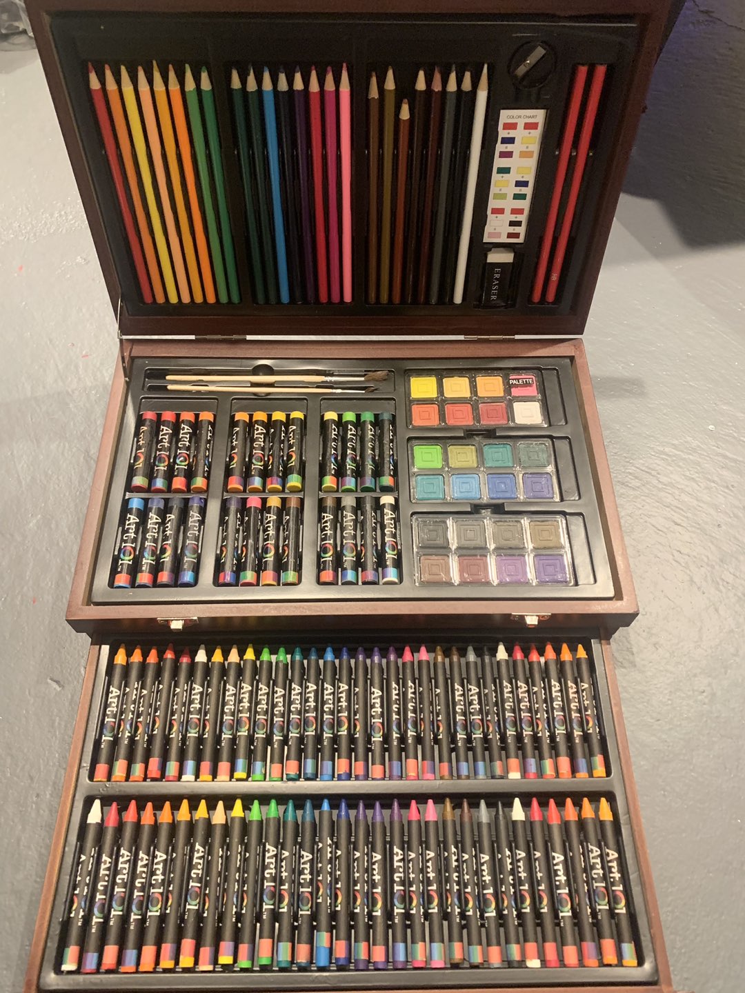 Art 101 Doodle and Color 142 Pc Art Set in a Wood Carrying Case