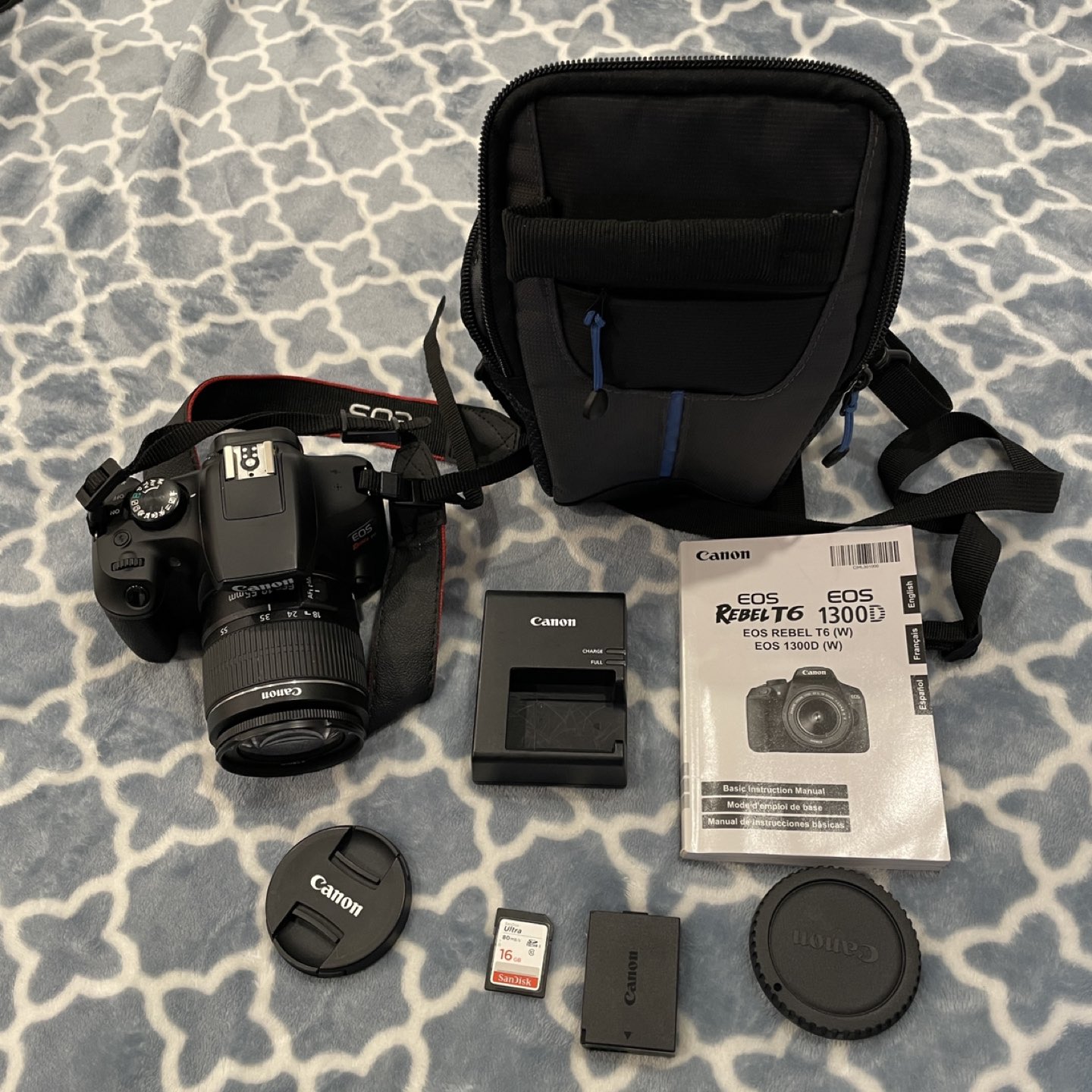 Canon EOS Rebel T6 with Protective Case and Extendible Tri-Pod