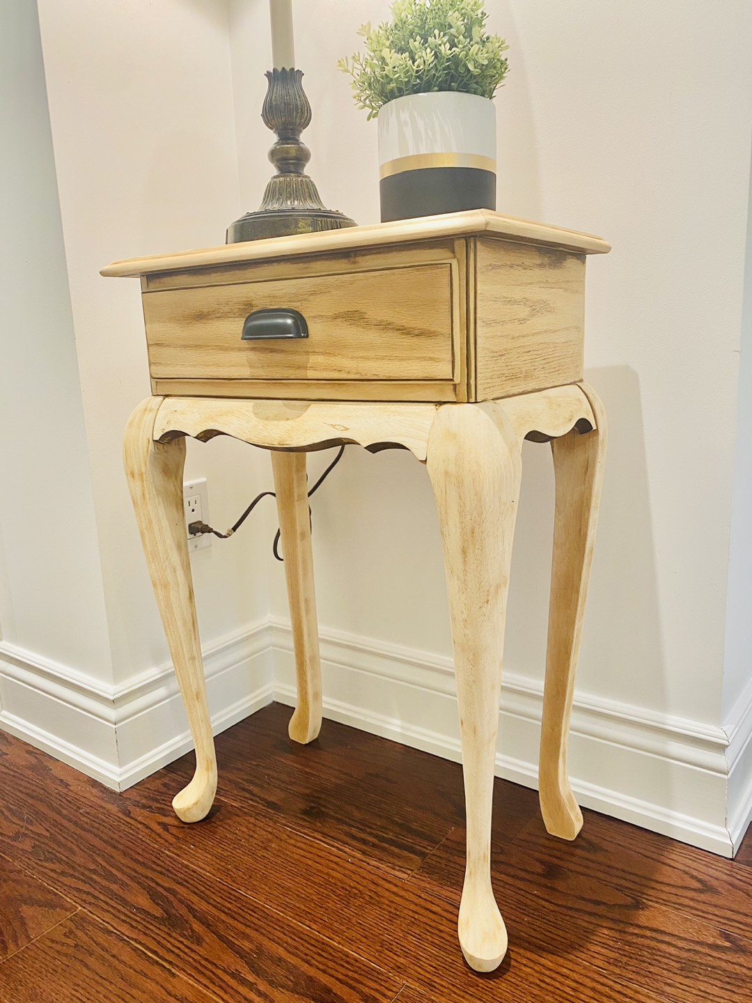 Bleached Vintage French Rustic Walnut Solid Wood Side Table