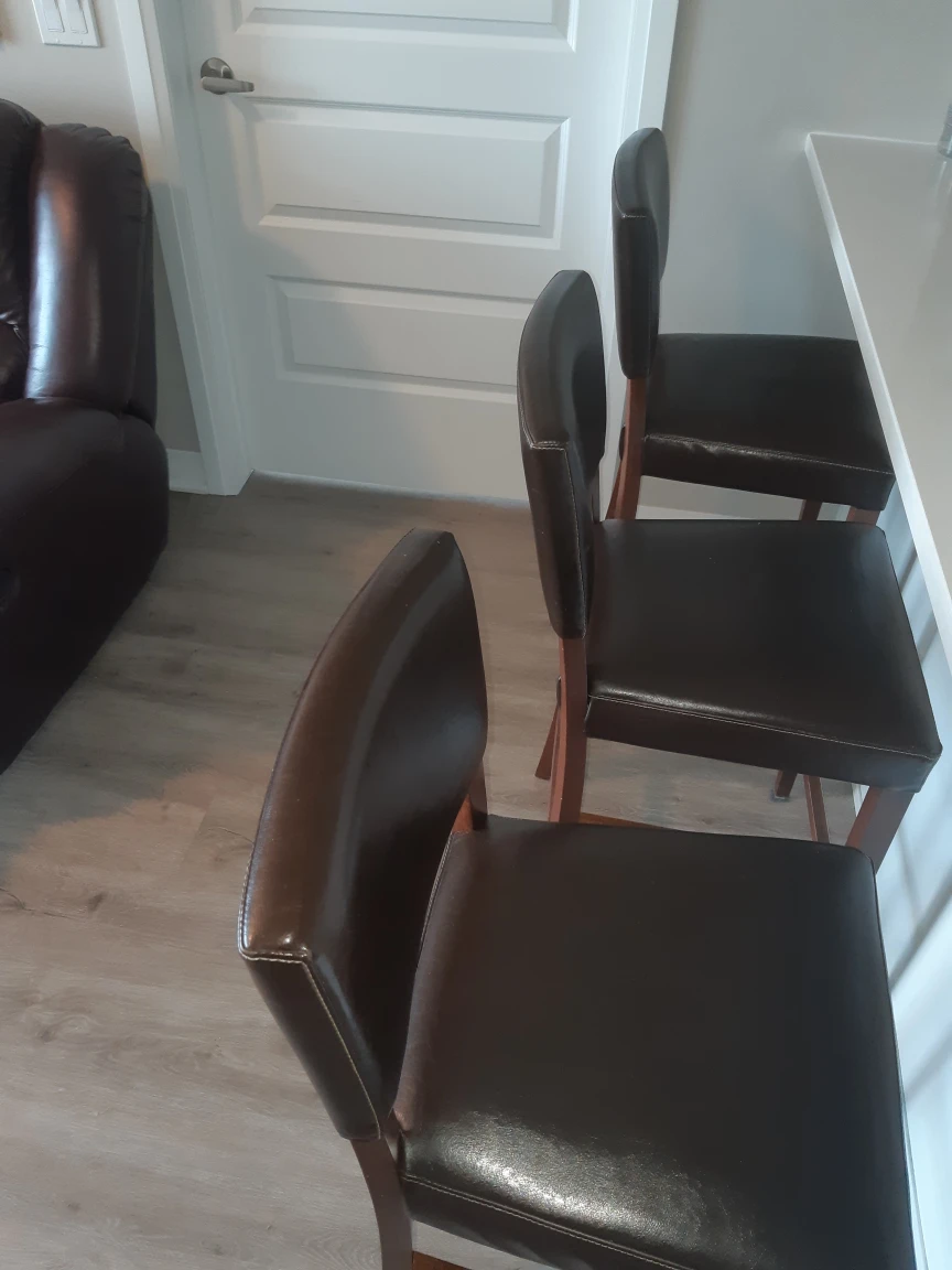 3 brown leather wooden bar stools $40 each