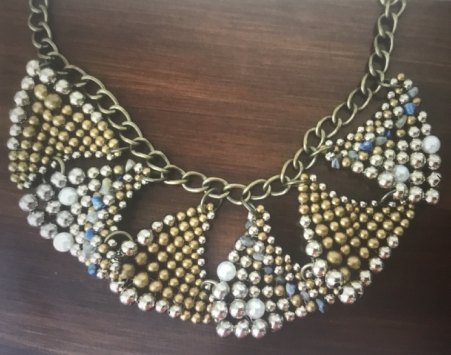 New PAM HIRAN Anthropologie Pearls Stones Bib Statement Necklace image indicator(2)