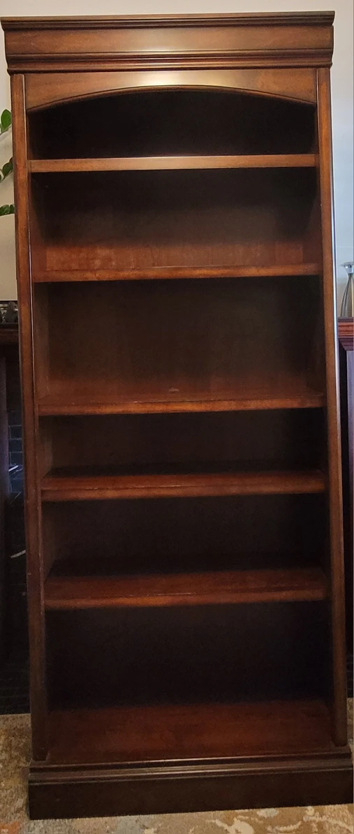 Beautifully detailed solid dark wood bookcase thumbnail