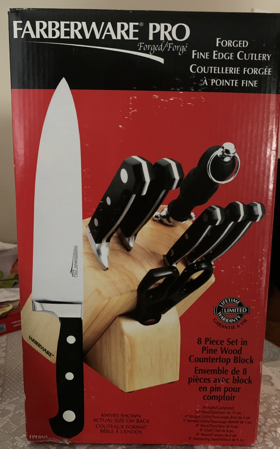 8 piece knife set with pine wood countertop block thumbnail