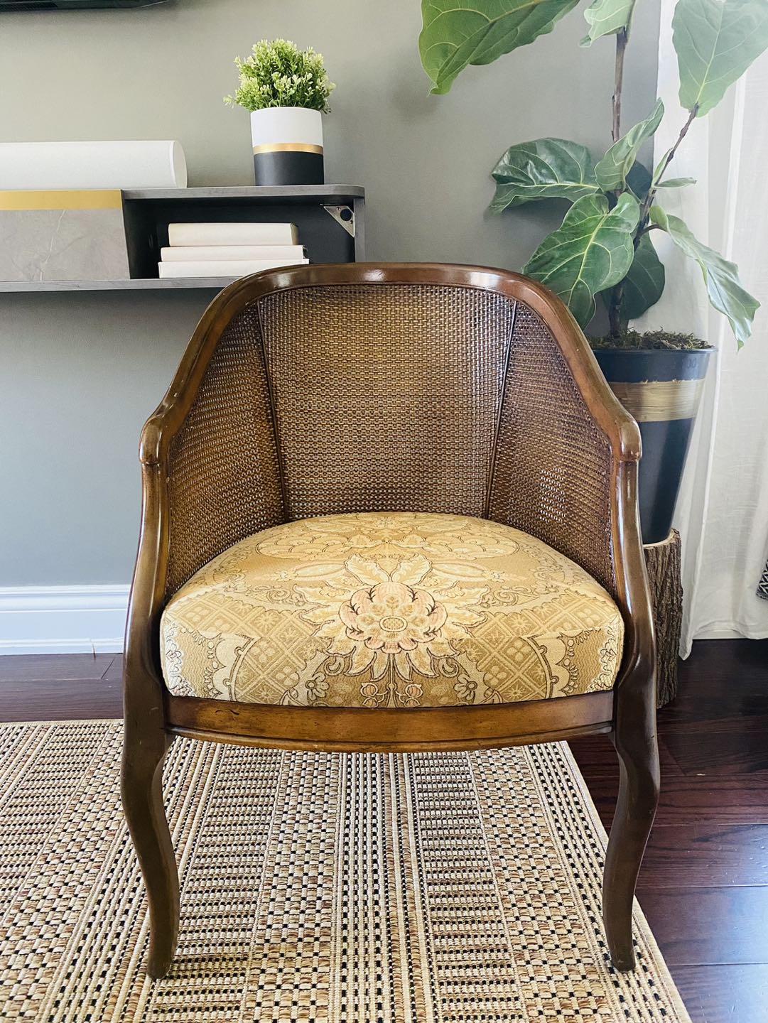 Vintage French Louis XV Style Cane Bergere Lounge Chair