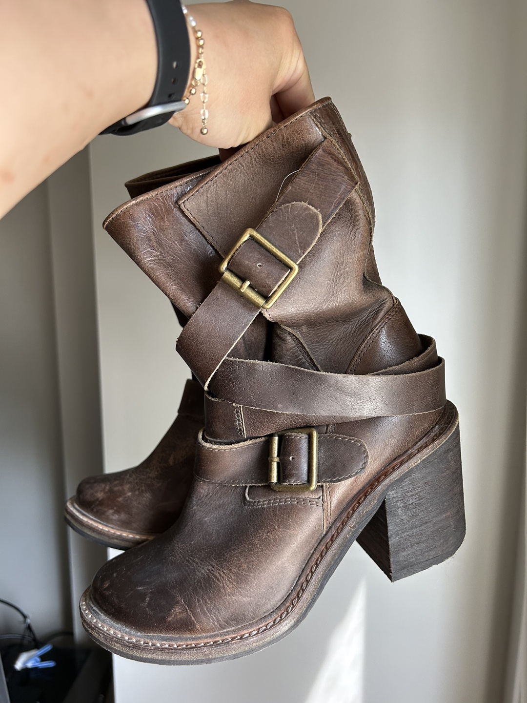 Jeffrey Campbell Slouchy Brown Leather Biker Boots image indicator(2)
