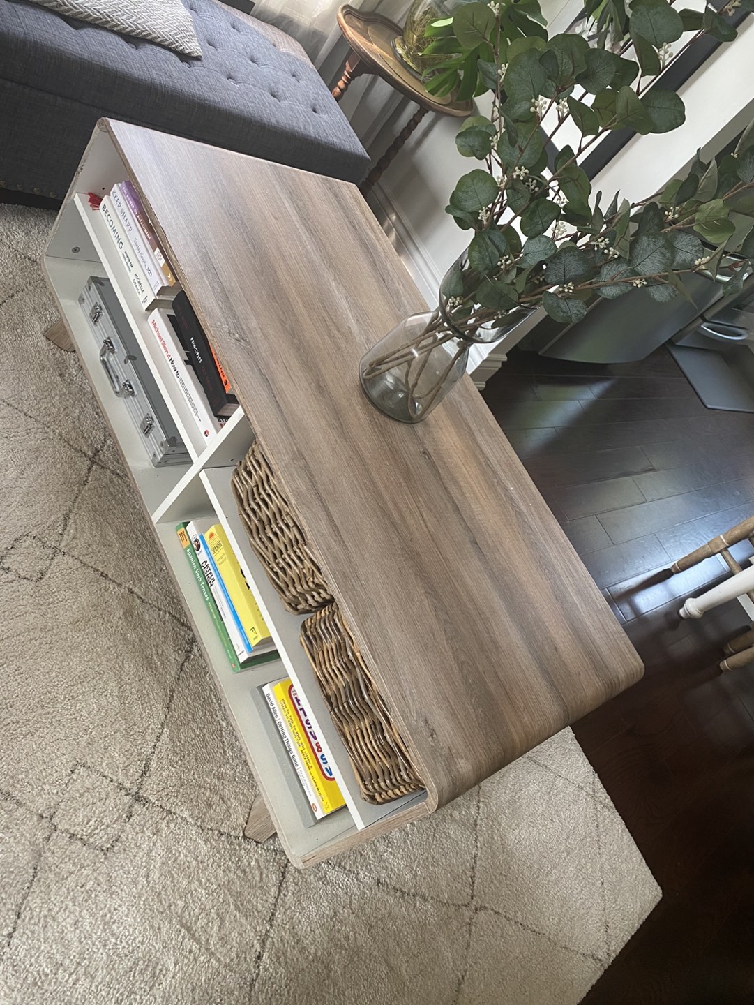 Large coffee table with storage in white oak