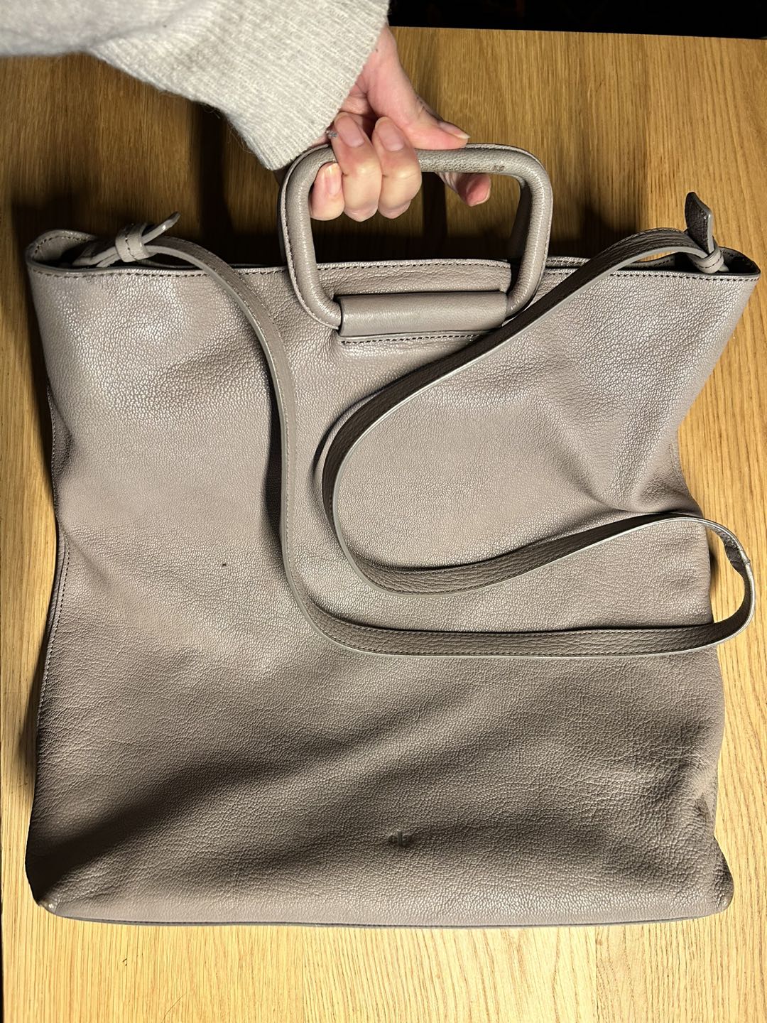 Ela tote/messenger bag light grey leather