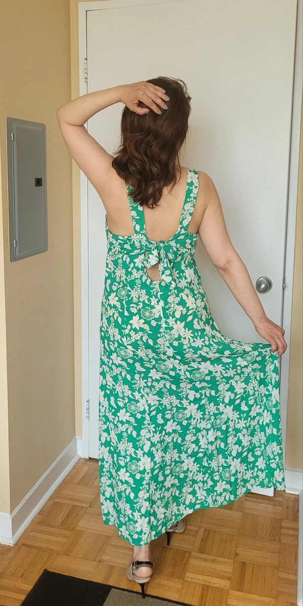 ZARA GREEN LONG FLORAL PRINT DRESS