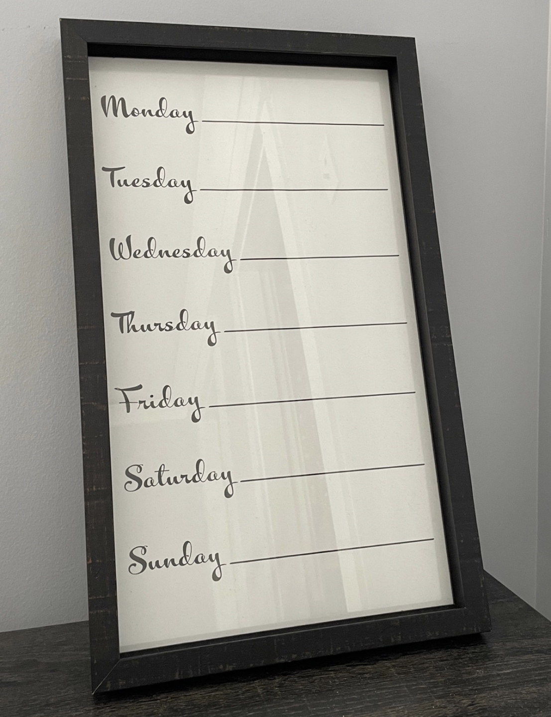 Framed weekly whiteboard