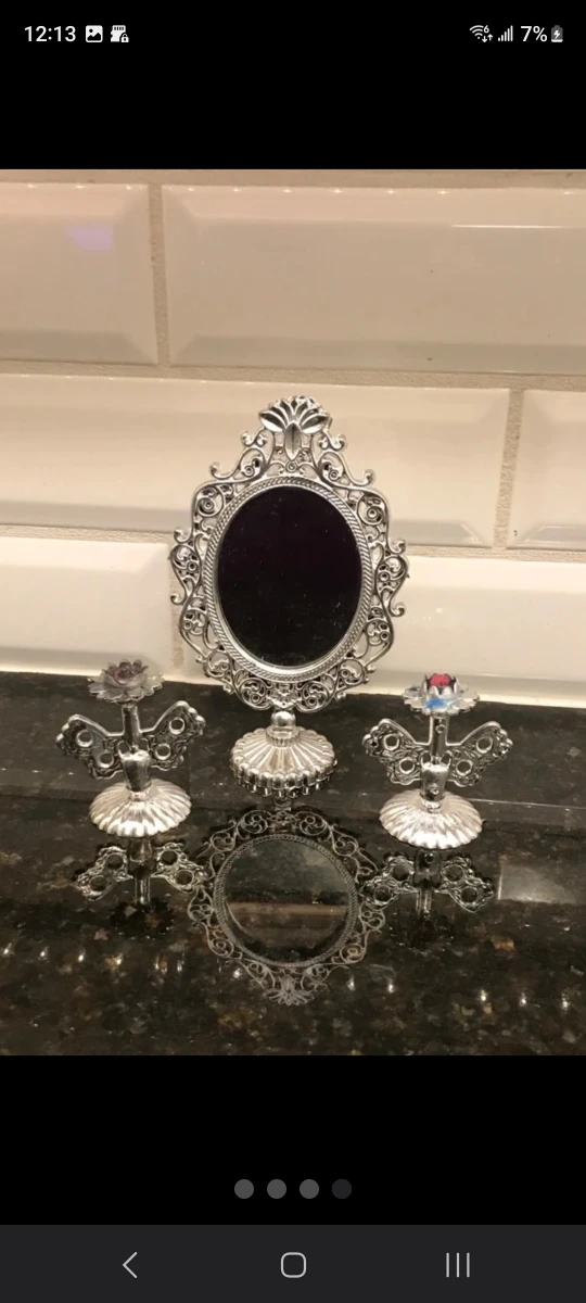#freecycle small plastic mirror and candle holders