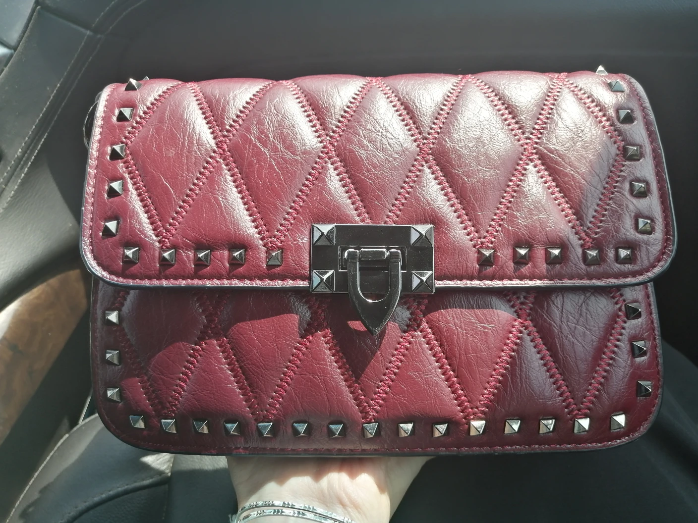 Beautiful Studded Burgundy Cross Body Bag
