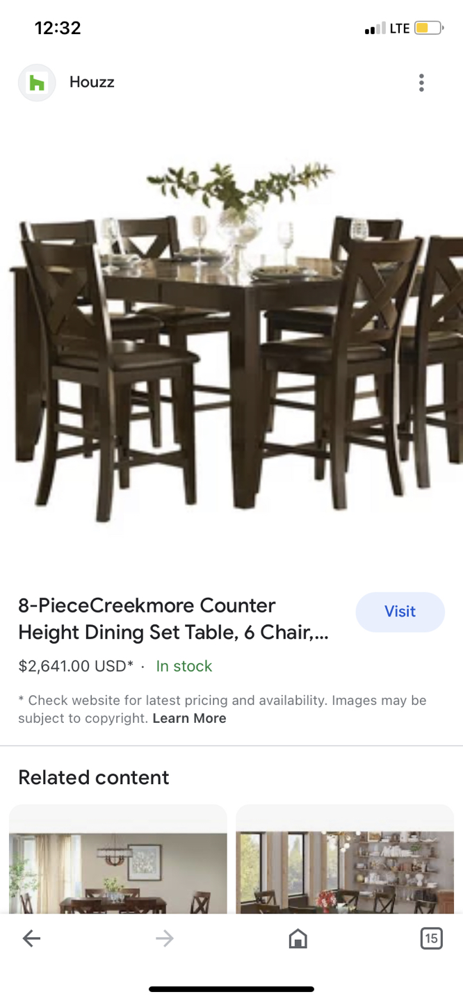 High seating dining table plus leaf and 8 chairs image indicator(8)