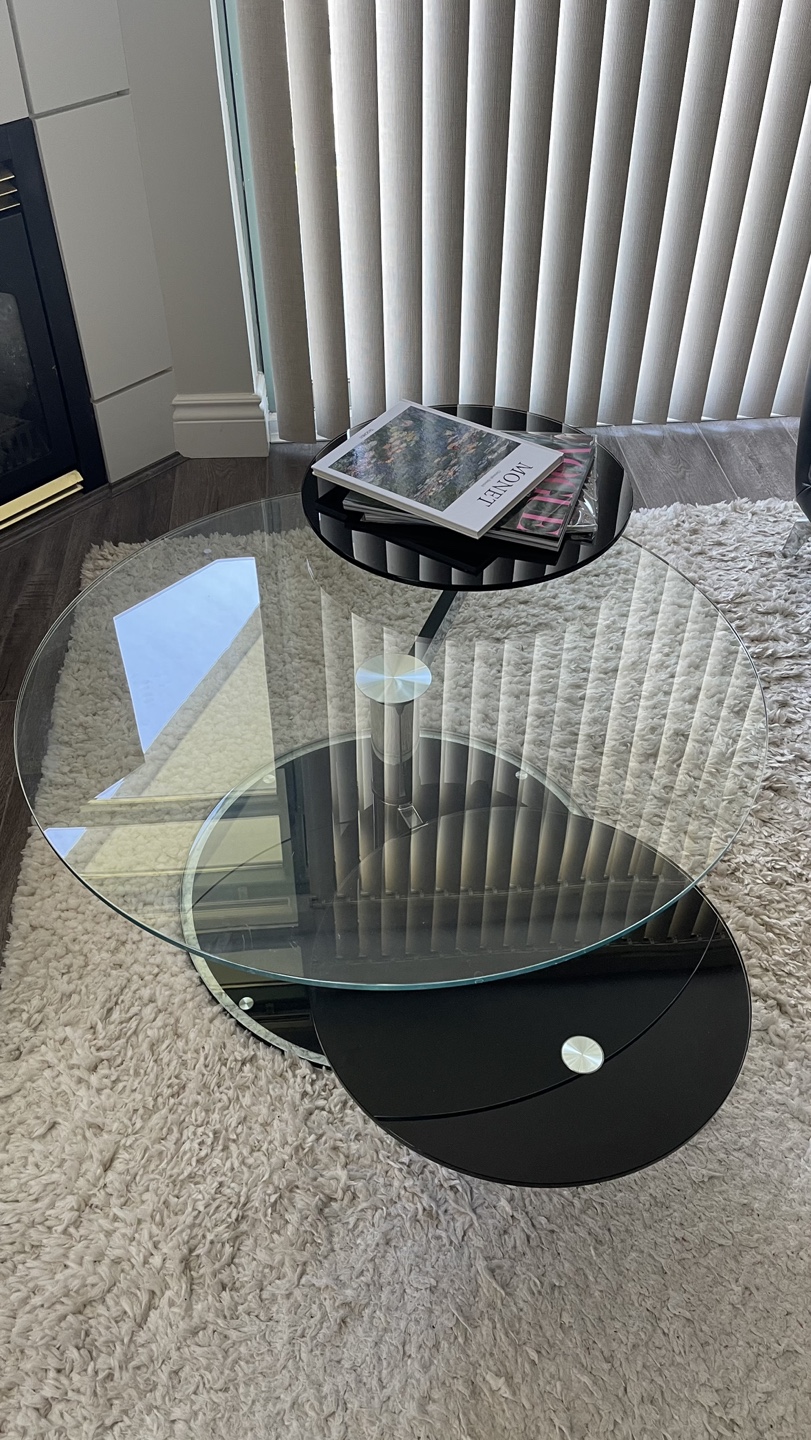 $50 glass modern coffee table with 360 degree rotating arms - photo 2